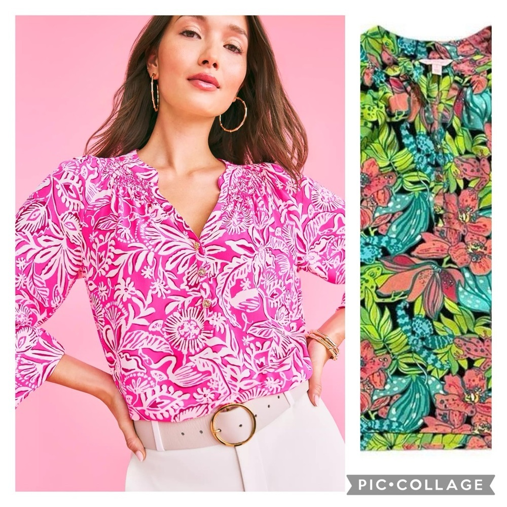 LILY PULITZER XS silk elsa blouse skip on it blouse